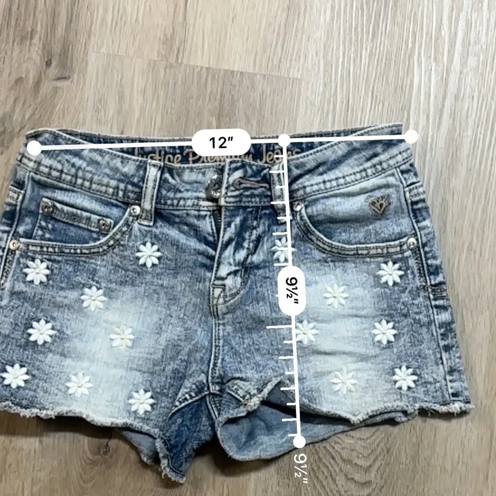 Justice Premium Denim Dark Wash Embroidered Floral Jean Shorts Size 10R